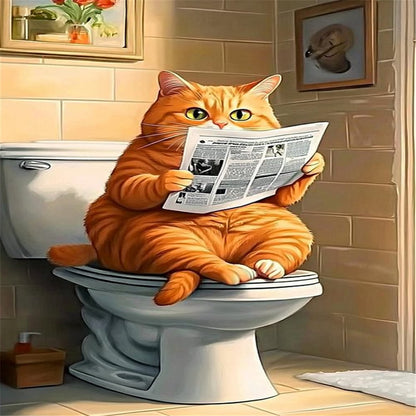 Cat Sitting On Toilet - Full Round Drill Diamond Painting 40*50CM