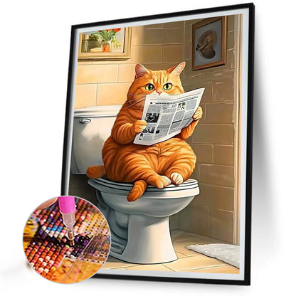 Cat Sitting On Toilet - Full Round Drill Diamond Painting 40*50CM