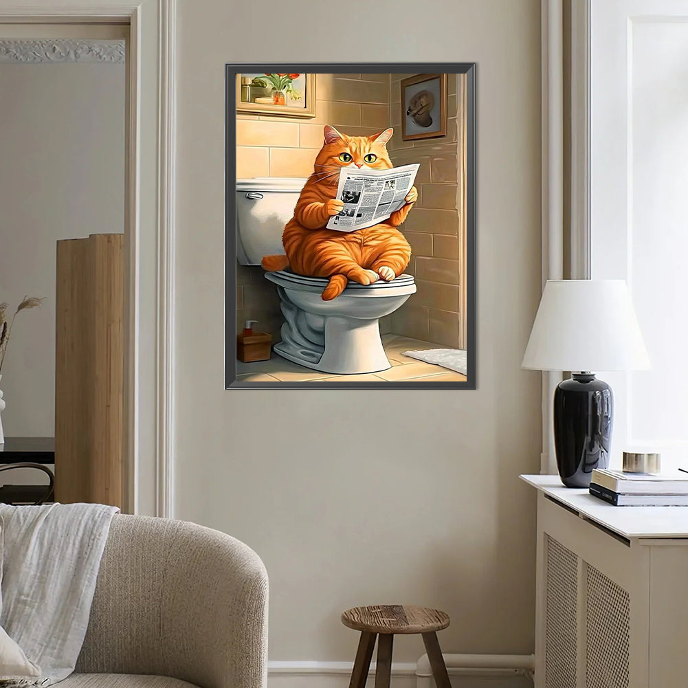 Cat Sitting On Toilet - Full Round Drill Diamond Painting 40*50CM