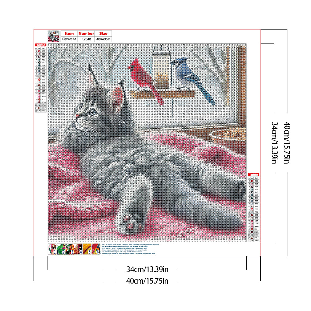 Cat On Windowsill - Full Round Drill Diamond Painting 40*40CM