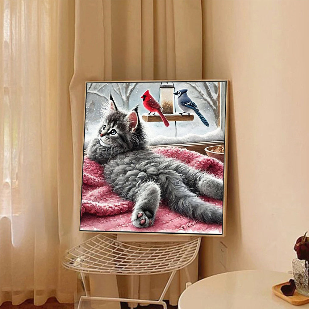 Cat On Windowsill - Full Round Drill Diamond Painting 40*40CM