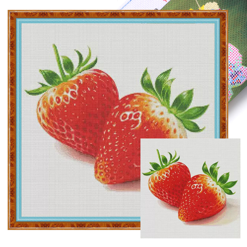 Two Strawberries In The Food Series - 14CT Stamped Cross Stitch 50*50CM(Fairy Brand)