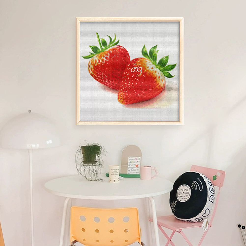 Two Strawberries In The Food Series - 14CT Stamped Cross Stitch 50*50CM(Fairy Brand)