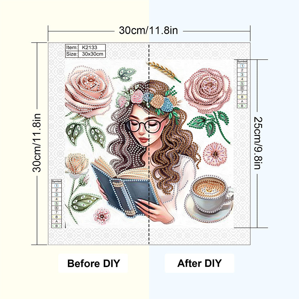 Reading Girl - Special Shaped Drill Diamond Painting 30*30CM
