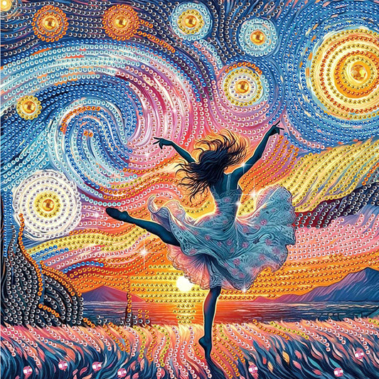 Dancing Girl On Starry Night - Special Shaped Drill Diamond Painting 30*30CM