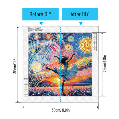Dancing Girl On Starry Night - Special Shaped Drill Diamond Painting 30*30CM