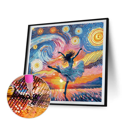 Dancing Girl On Starry Night - Special Shaped Drill Diamond Painting 30*30CM