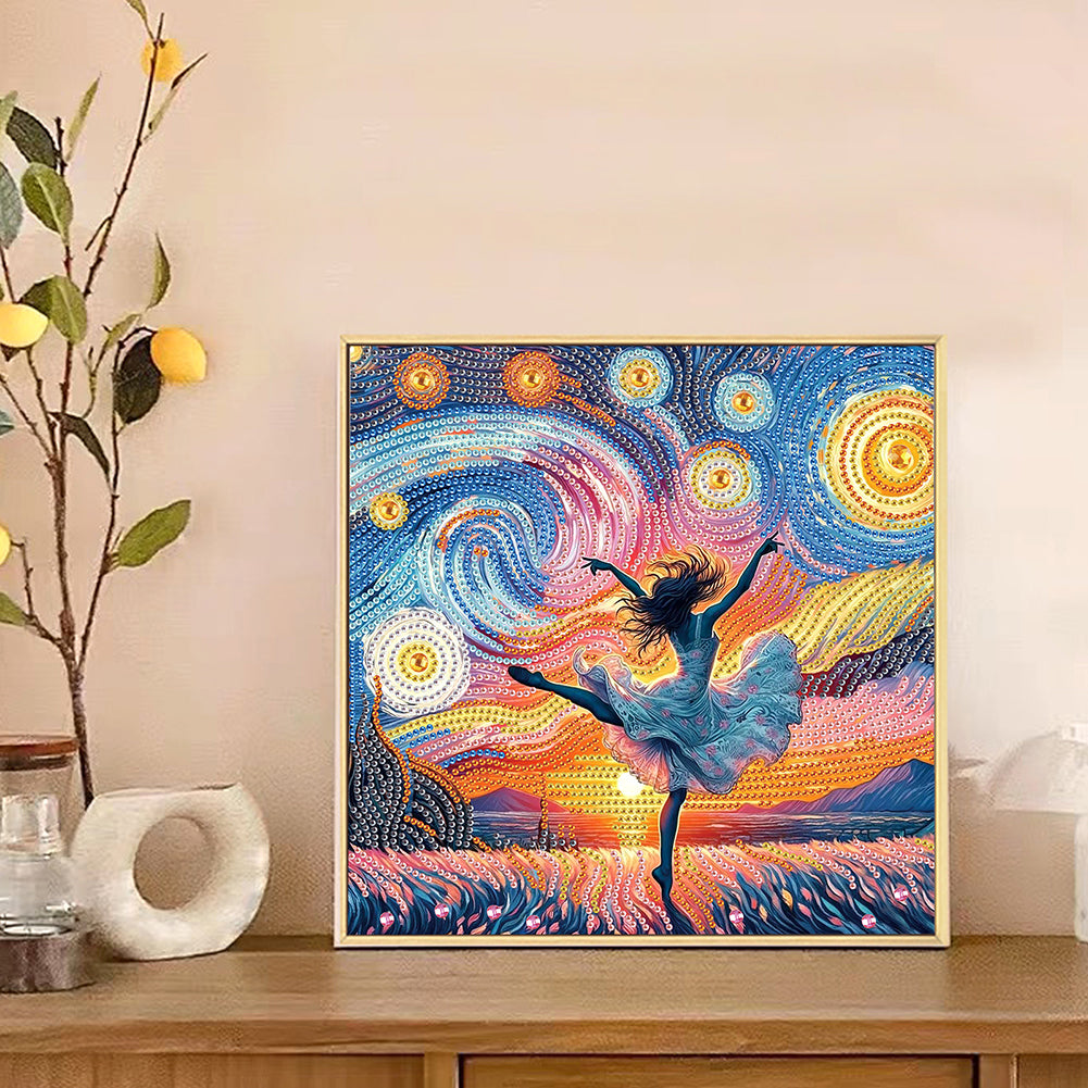 Dancing Girl On Starry Night - Special Shaped Drill Diamond Painting 30*30CM