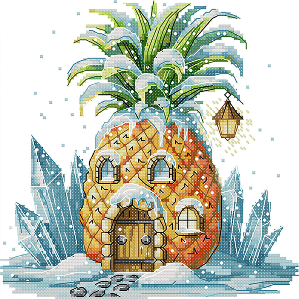 Pineapple Hut - 11CT Stamped Cross Stitch 28*29CM(Joy Sunday)