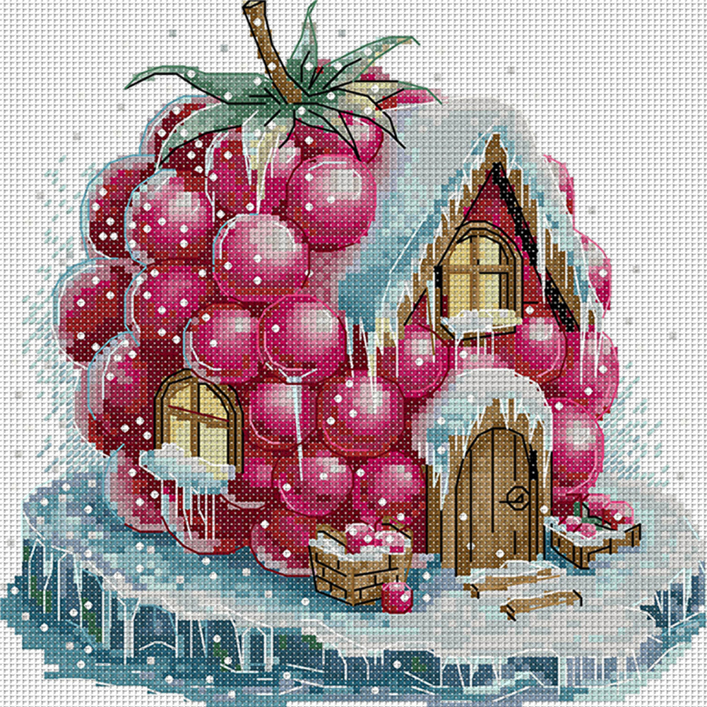 Raspberry Hut - 11CT Stamped Cross Stitch 28*28CM(Joy Sunday)