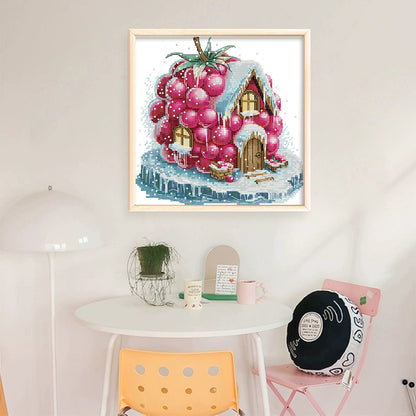 Raspberry Hut - 11CT Stamped Cross Stitch 28*28CM(Joy Sunday)