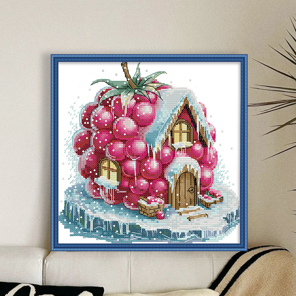 Raspberry Hut - 11CT Stamped Cross Stitch 28*28CM(Joy Sunday)