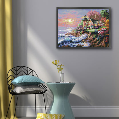 Lighthouse By The Sea (1) - 11CT Stamped Cross Stitch 56*45CM(Joy Sunday)