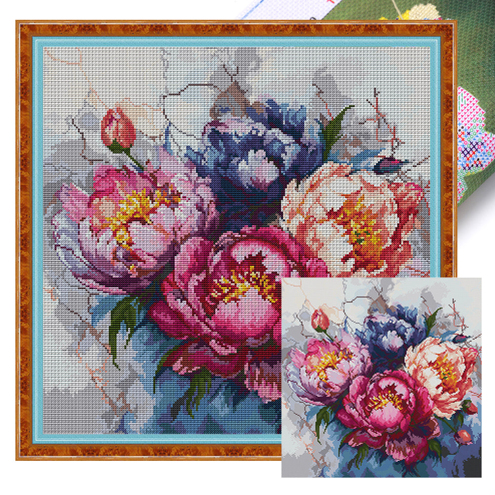Peony Iii - 11CT Stamped Cross Stitch 56*56CM(Joy Sunday)