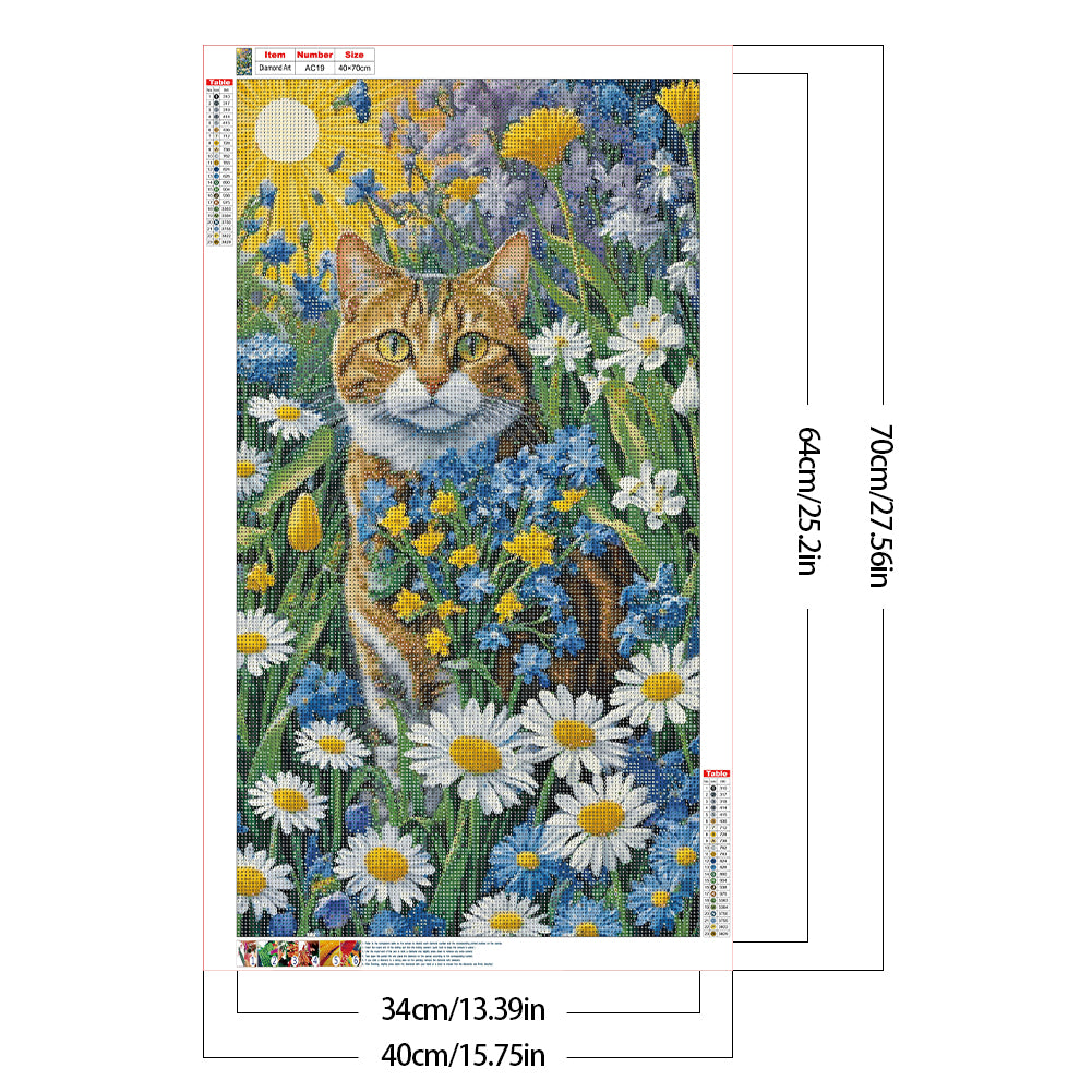 Cat And Flower - Full Round Drill Diamond Painting 40*70CM