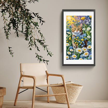 Cat And Flower - Full Round Drill Diamond Painting 40*70CM