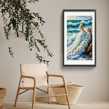 Girl In Flower Skirt On Seaside - Full Round Drill Diamond Painting 40*70CM
