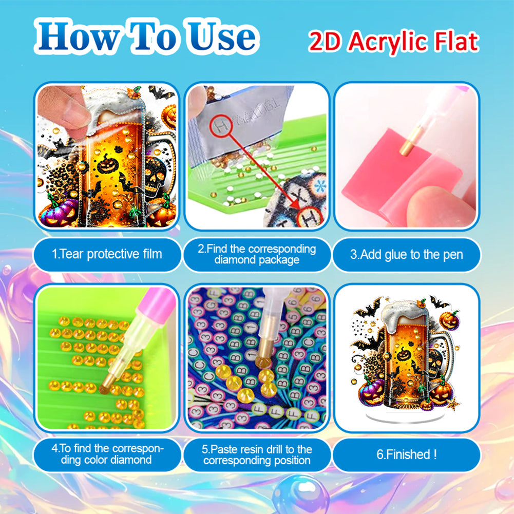 2D Flat Halloween DIY Diamond Painting 5D Desktop Ornaments Kit for Home Decor