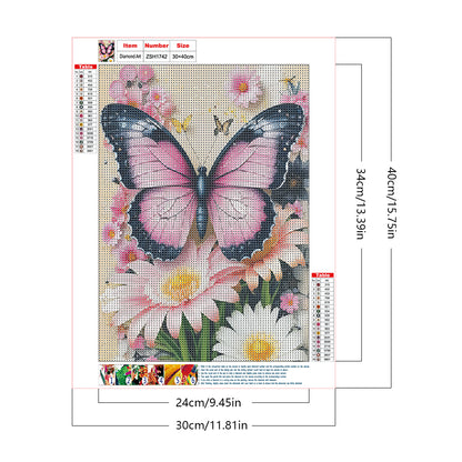 Flower Butterfly - Full Round Drill Diamond Painting 30*40CM