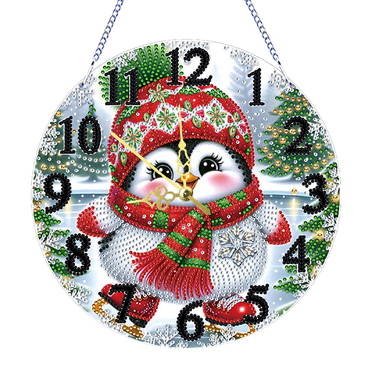 2D Flat DIY Xmas Diamond Painting Ornament with Clock Function Creative Craft