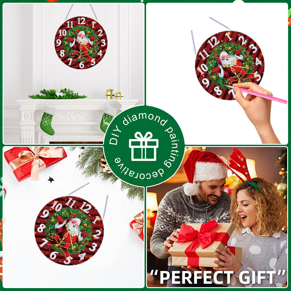 2D Flat DIY Xmas Diamond Painting Ornament with Clock Function Creative Craft