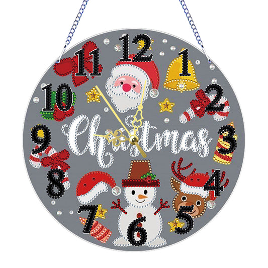2D Flat DIY Xmas Diamond Painting Ornament with Clock Function Creative Craft