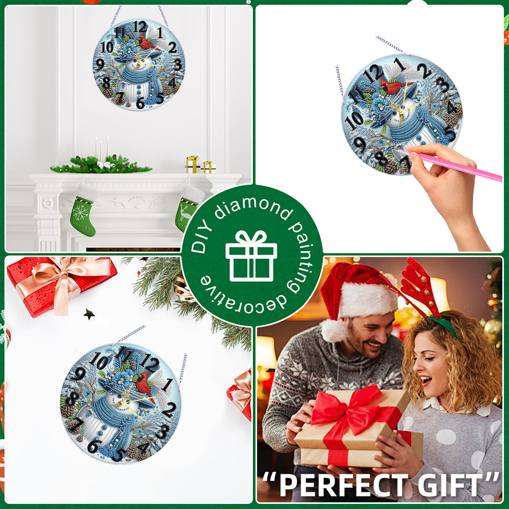 2D Flat DIY Xmas Diamond Painting Ornament with Clock Function Creative Craft