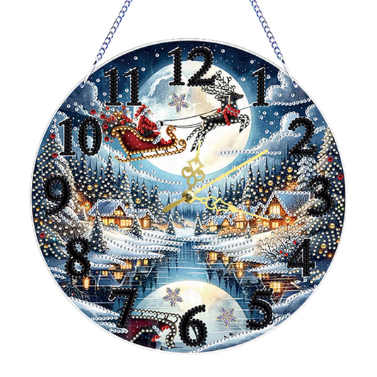 2D Flat DIY Xmas Diamond Painting Ornament with Clock Function Creative Craft