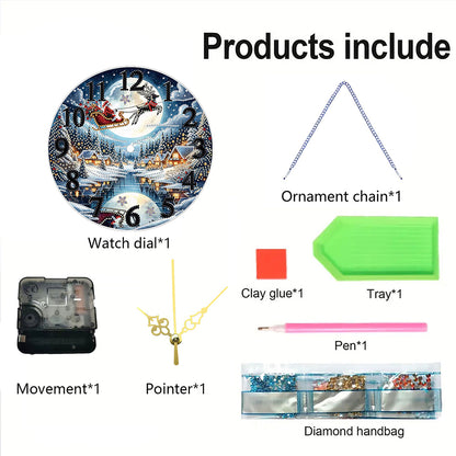 2D Flat DIY Xmas Diamond Painting Ornament with Clock Function Creative Craft
