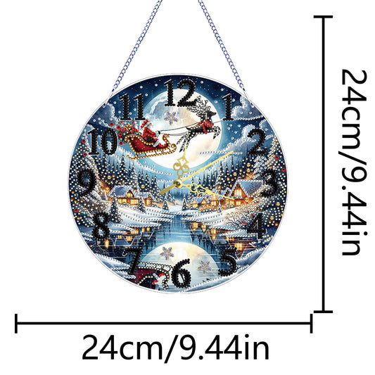 2D Flat DIY Xmas Diamond Painting Ornament with Clock Function Creative Craft