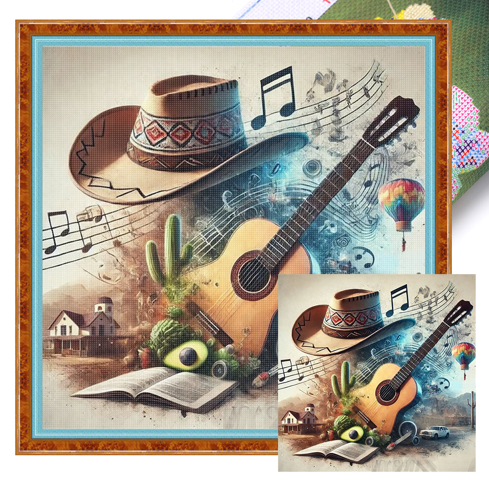 Guitar Hat - 11CT Stamped Cross Stitch 50*50CM