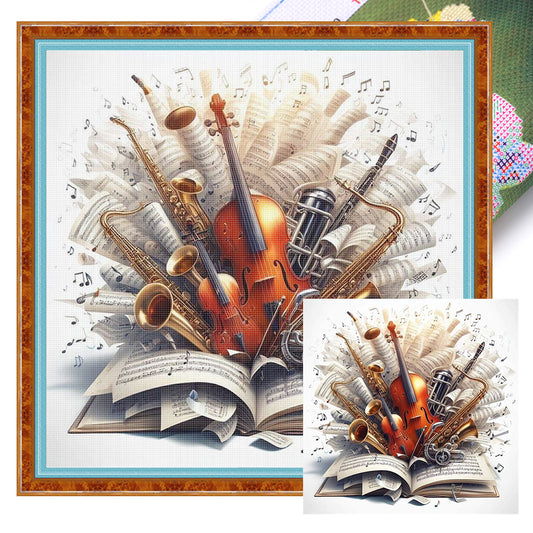 Music Score And Musical Instruments - 11CT Stamped Cross Stitch 50*50CM