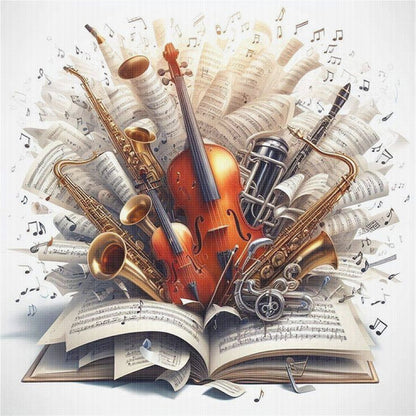 Music Score And Musical Instruments - 11CT Stamped Cross Stitch 50*50CM