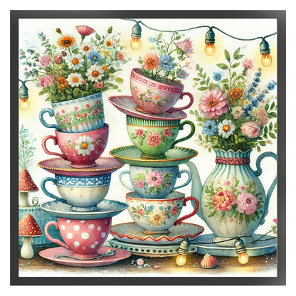 Tea Cup And Vase - 11CT Stamped Cross Stitch 45*45CM