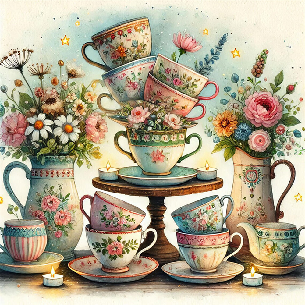 Tea Cup And Vase On The Table - 11CT Stamped Cross Stitch 45*45CM