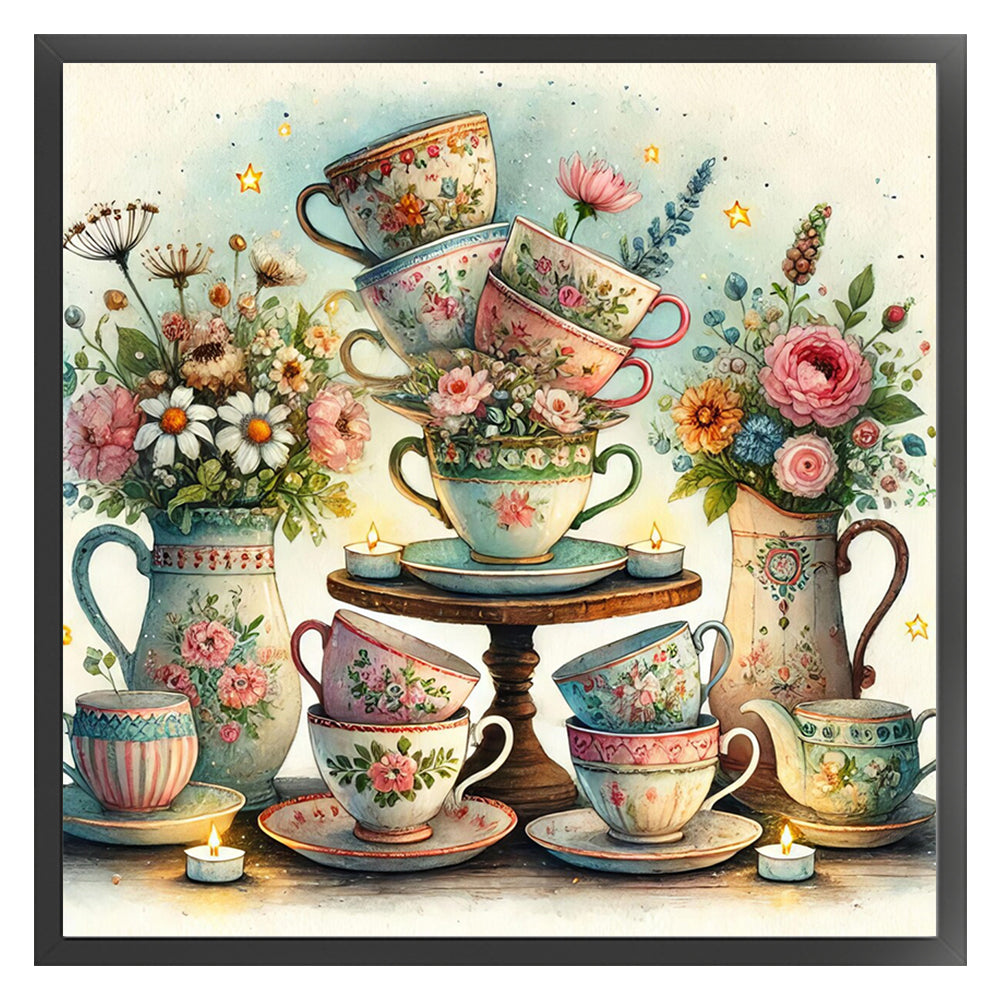 Tea Cup And Vase On The Table - 11CT Stamped Cross Stitch 45*45CM