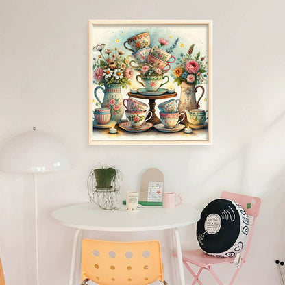 Tea Cup And Vase On The Table - 11CT Stamped Cross Stitch 45*45CM