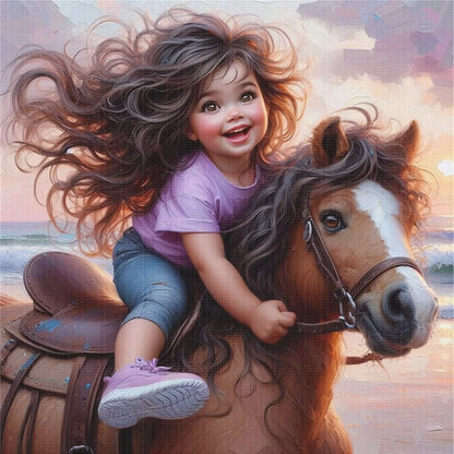 Girl Riding A Horse - 11CT Stamped Cross Stitch 40*40CM