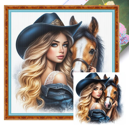 Girl And Horse - 11CT Stamped Cross Stitch 40*40CM