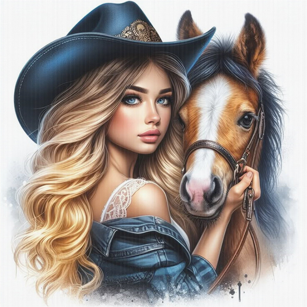 Girl And Horse - 11CT Stamped Cross Stitch 40*40CM