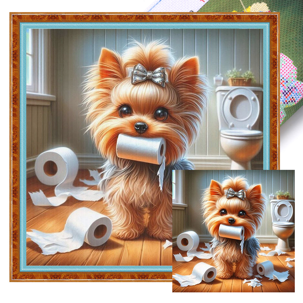 Toilet Puppy - 11CT Stamped Cross Stitch 40*40CM