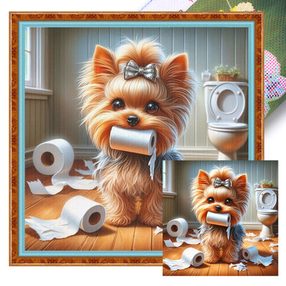 Toilet Puppy - 11CT Stamped Cross Stitch 40*40CM