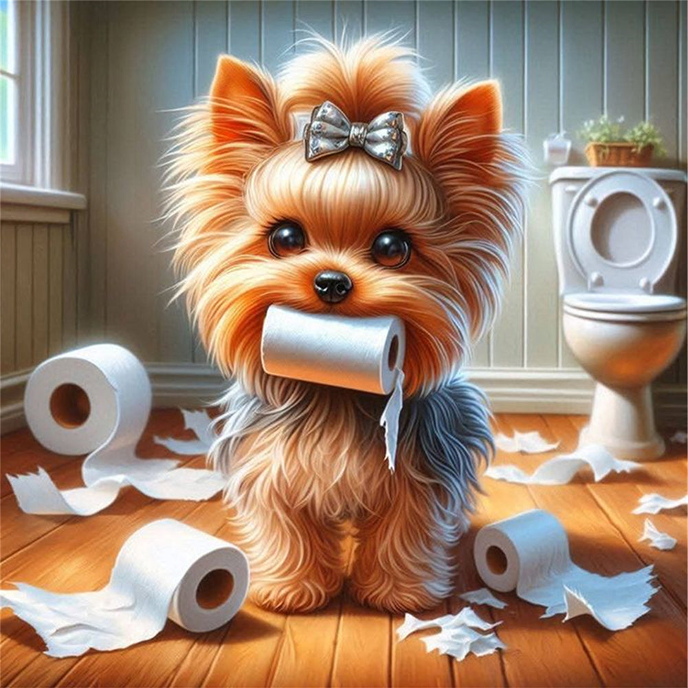 Toilet Puppy - 11CT Stamped Cross Stitch 40*40CM