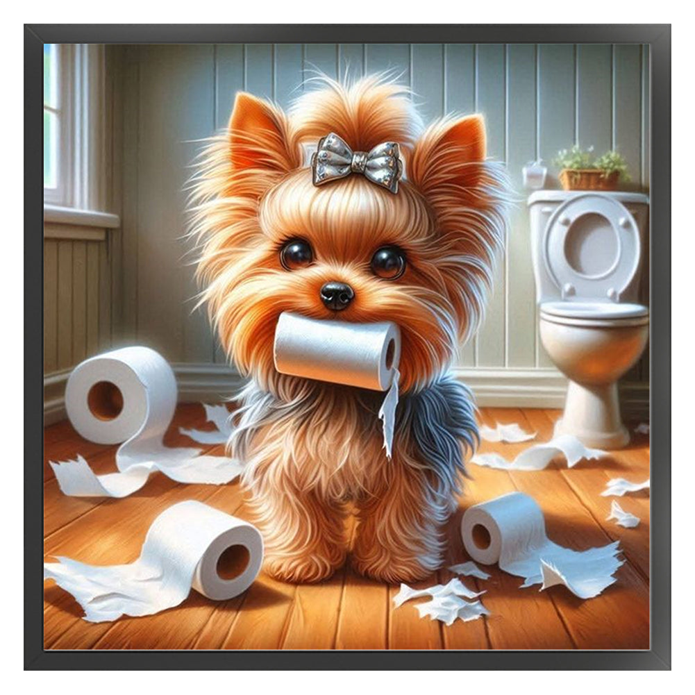 Toilet Puppy - 11CT Stamped Cross Stitch 40*40CM