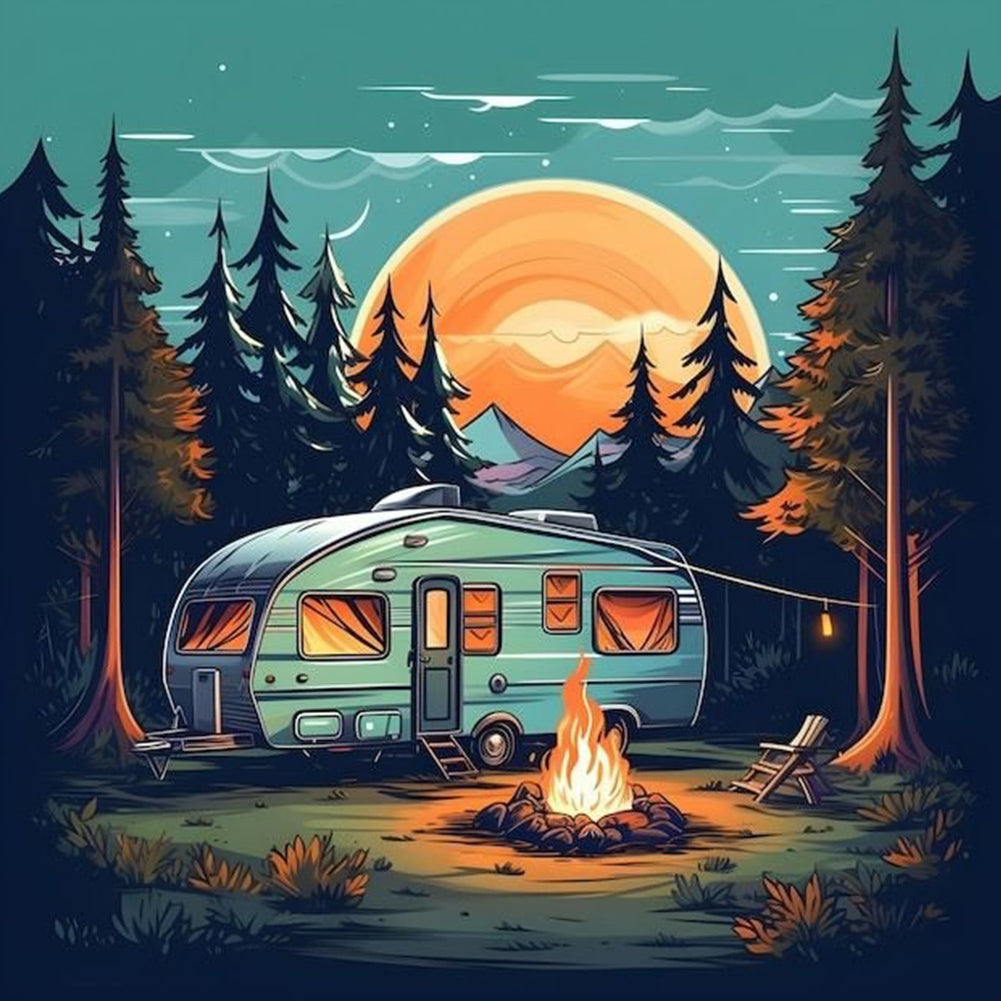 Camping Car - Full Round Drill Diamond Painting 30*30CM