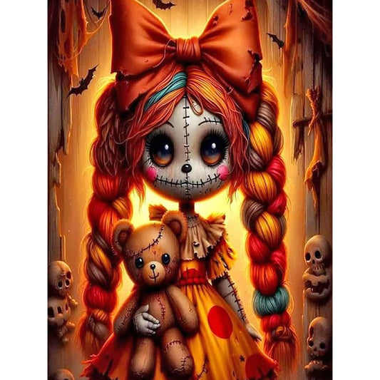 Girl With Ghost Face - Full Round Drill Diamond Painting 30*40CM