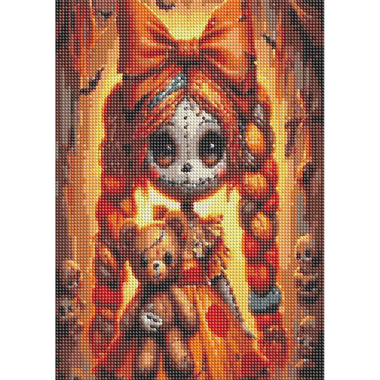 Girl With Ghost Face - Full Round Drill Diamond Painting 30*40CM