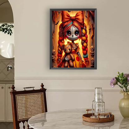 Girl With Ghost Face - Full Round Drill Diamond Painting 30*40CM