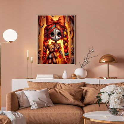 Girl With Ghost Face - Full Round Drill Diamond Painting 30*40CM