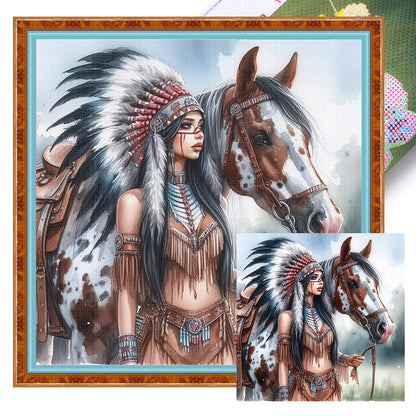 Indian Girl And Horse - 11CT Stamped Cross Stitch 45*45CM